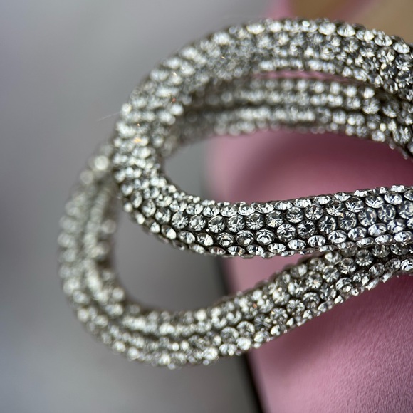 Mach & Mach RARE Double Bow Crystal-embellished Pink Satin Slingback Heels - Picture 9 of 16